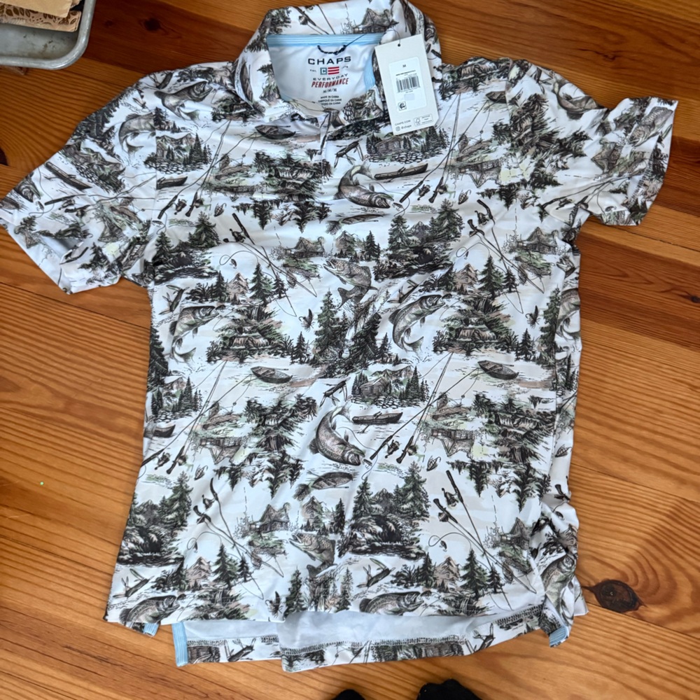 Chaps White and Gray Graphic Shirt